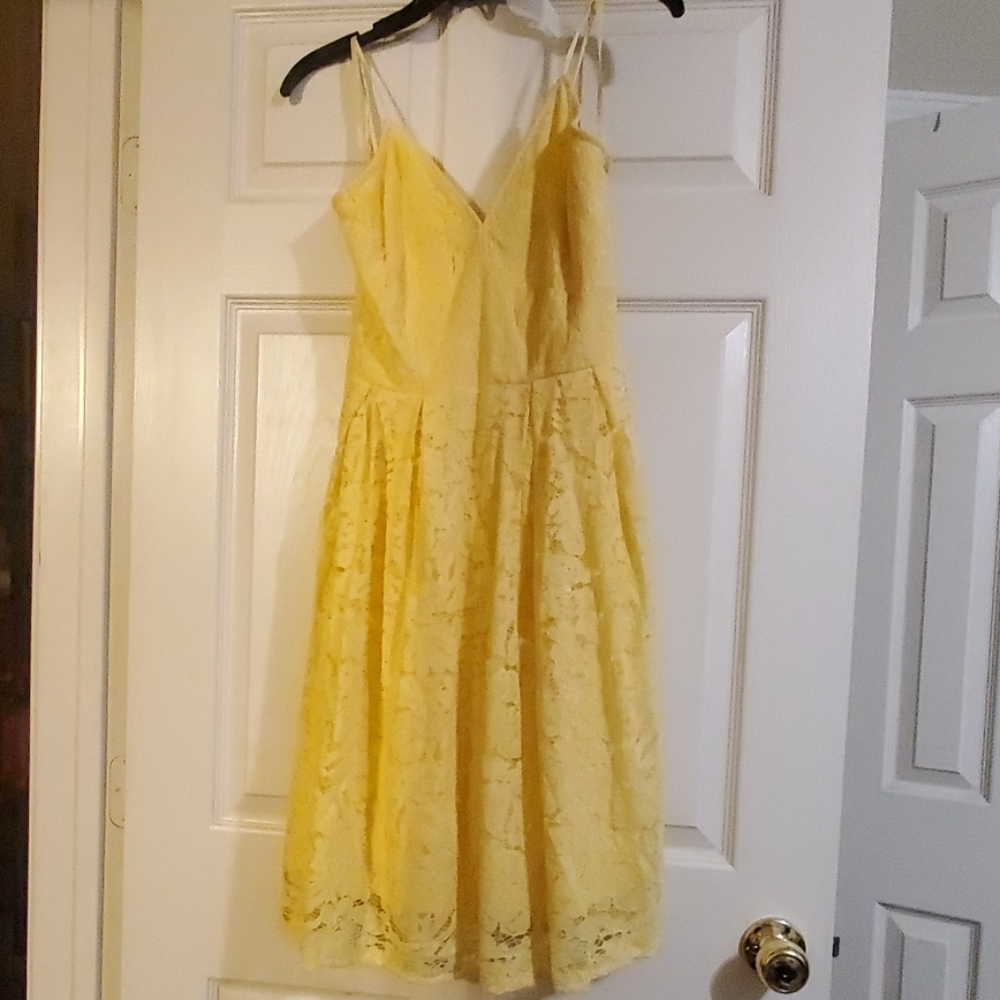 Yellow lace spaghetti strap a line dress Size 8